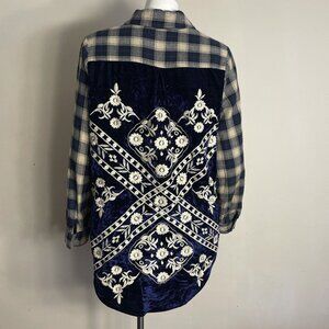 Soft Surroundings Tunic Top Medium Embroidered Velvet Flannel Mixed Media Artsy